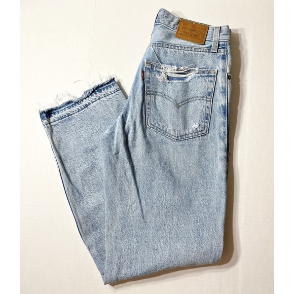 Levi's Denim - Levis Premium Jeans Womens 24x30 Blue Baggy Dad Fit Wide Leg Skater Distressed
